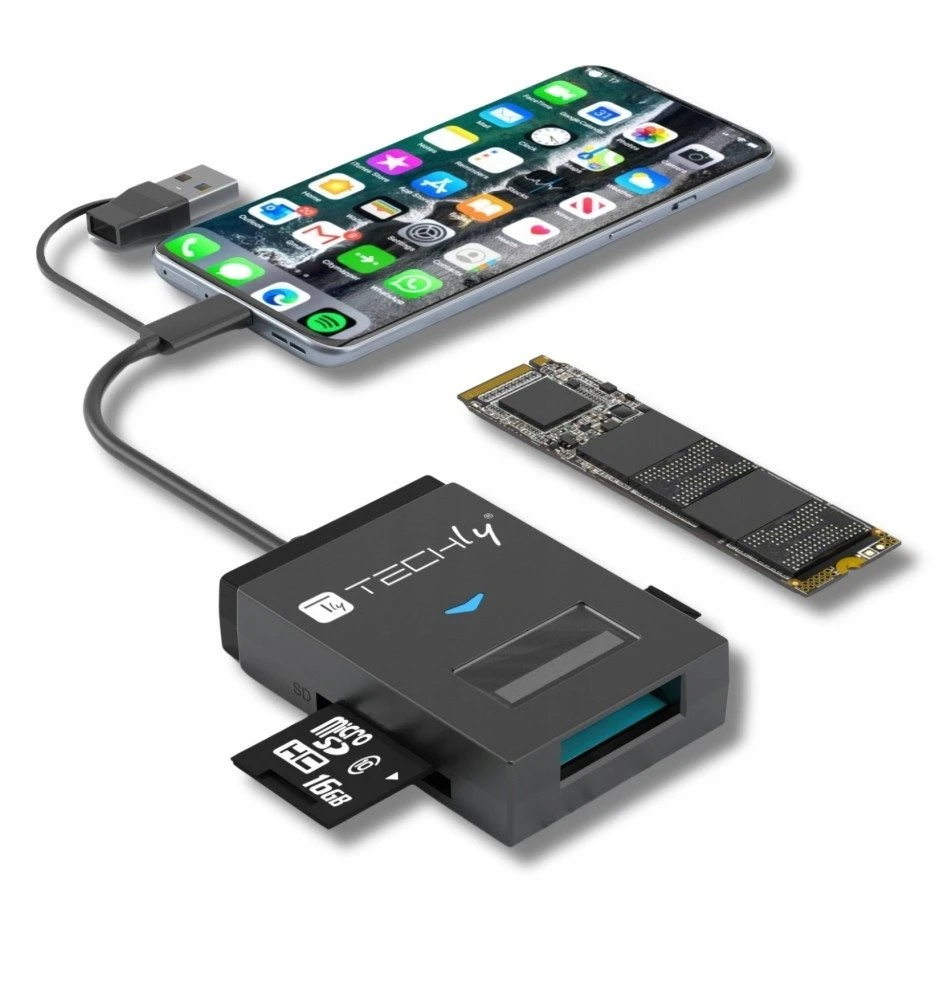 Techly USB-A/C konverteris NVMe/SATA M.2 diskams su SD/TF skaitytuvu