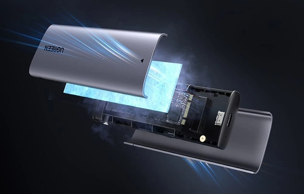 Ugreen CM767 M.2 NVMe/SATA SSD Disk Dėklas - sidabro spalvos