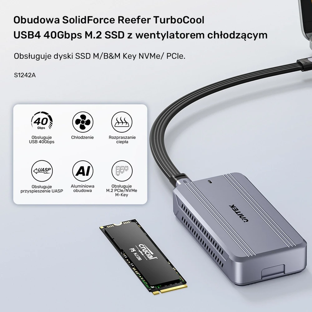 UNITEK M2 NVME USB4 SSD korpusas 40GBPS + aušinimas