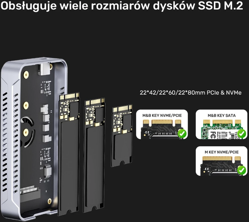 UNITEK M2 NVME USB4 SSD korpusas 40GBPS + aušinimas