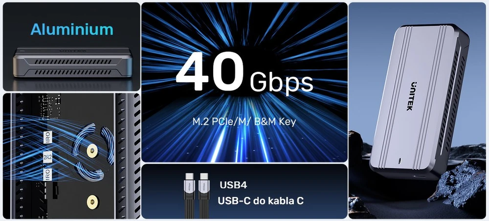 UNITEK M2 NVME USB4 SSD korpusas 40GBPS + aušinimas