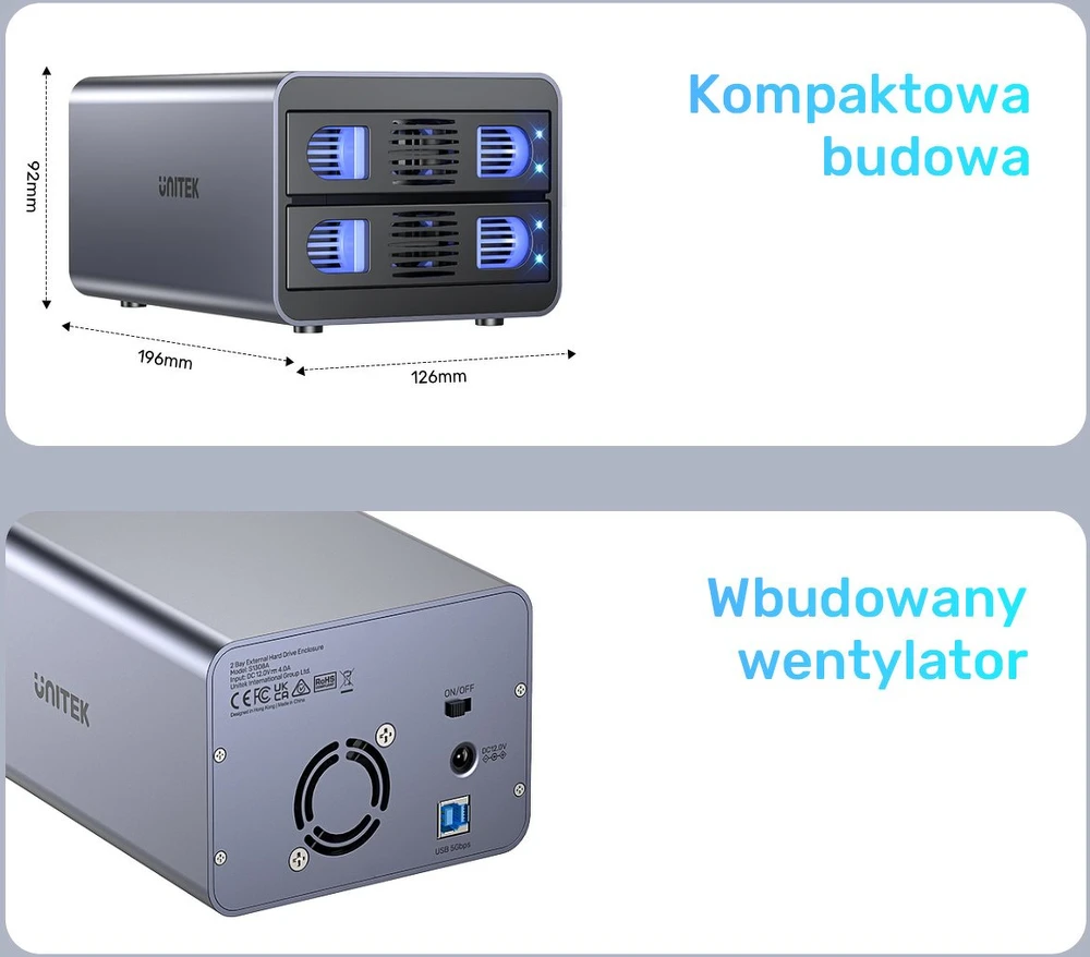 UNITEK EXTERNAL ENCLOSURE 2BAY RAID HDD/SDD 40GBPS