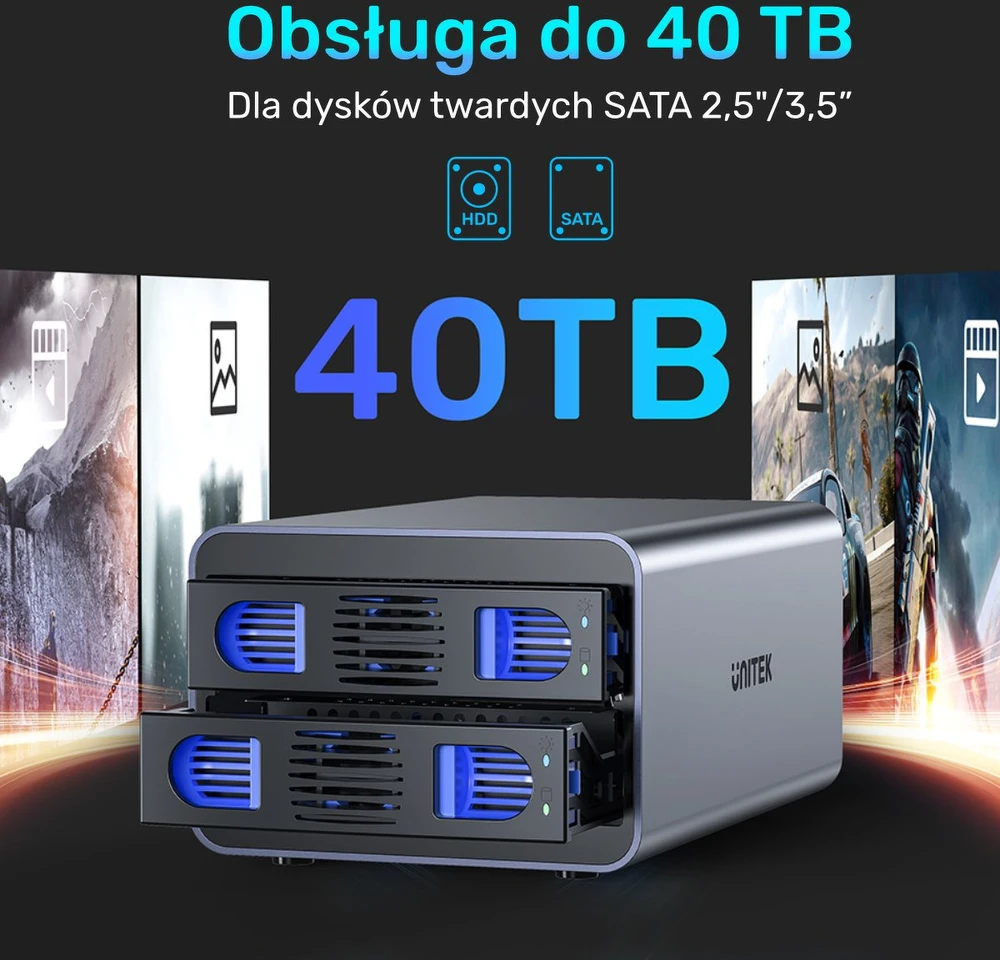 UNITEK EXTERNAL ENCLOSURE 2BAY RAID HDD/SDD 40GBPS
