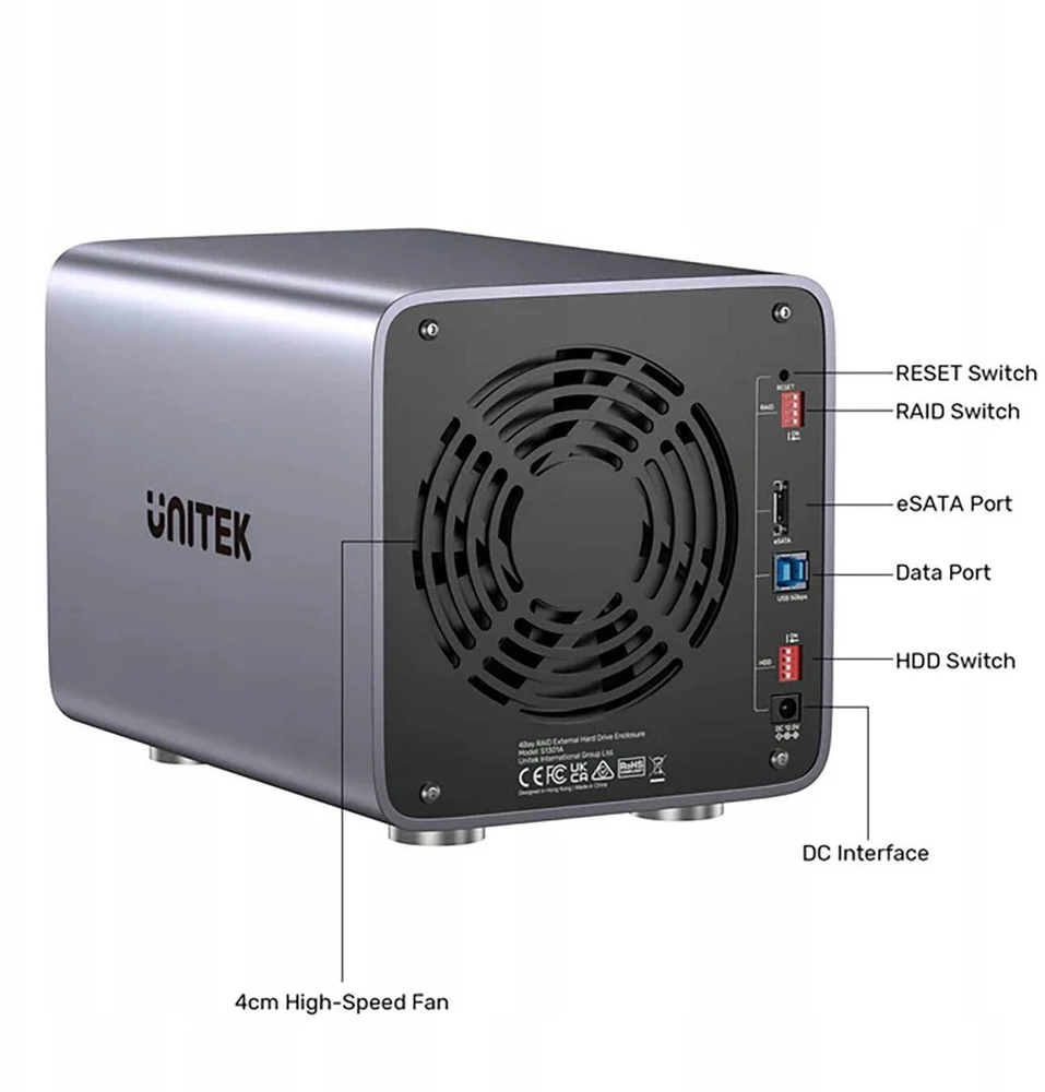 Unitek RAID korpusas 2,5 colio / 3,5 colio SATA diskui, 8 režimai, 80 TB, USB-C