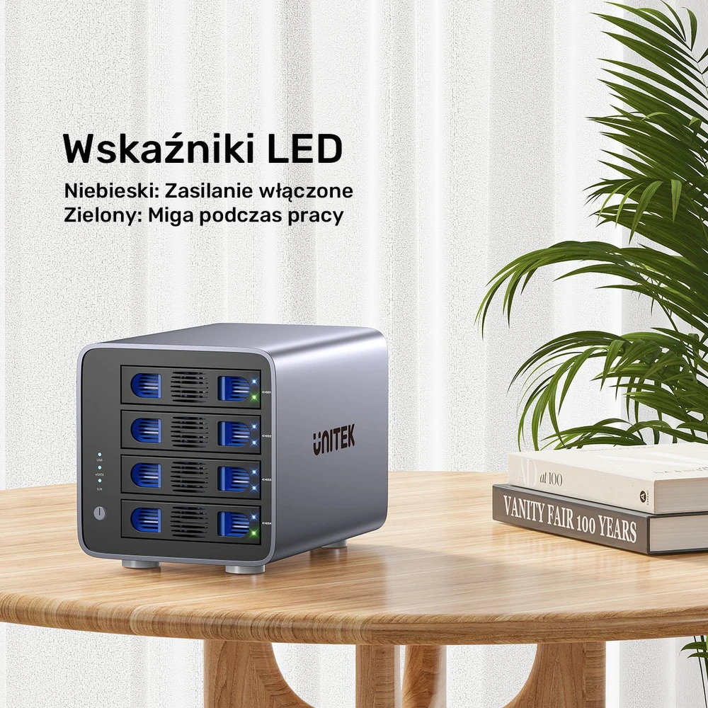 UNITEK RAID išorinis korpusas 2.5''/3.5'' SATA diskams, 8 režimai, 80TB, USB-C
