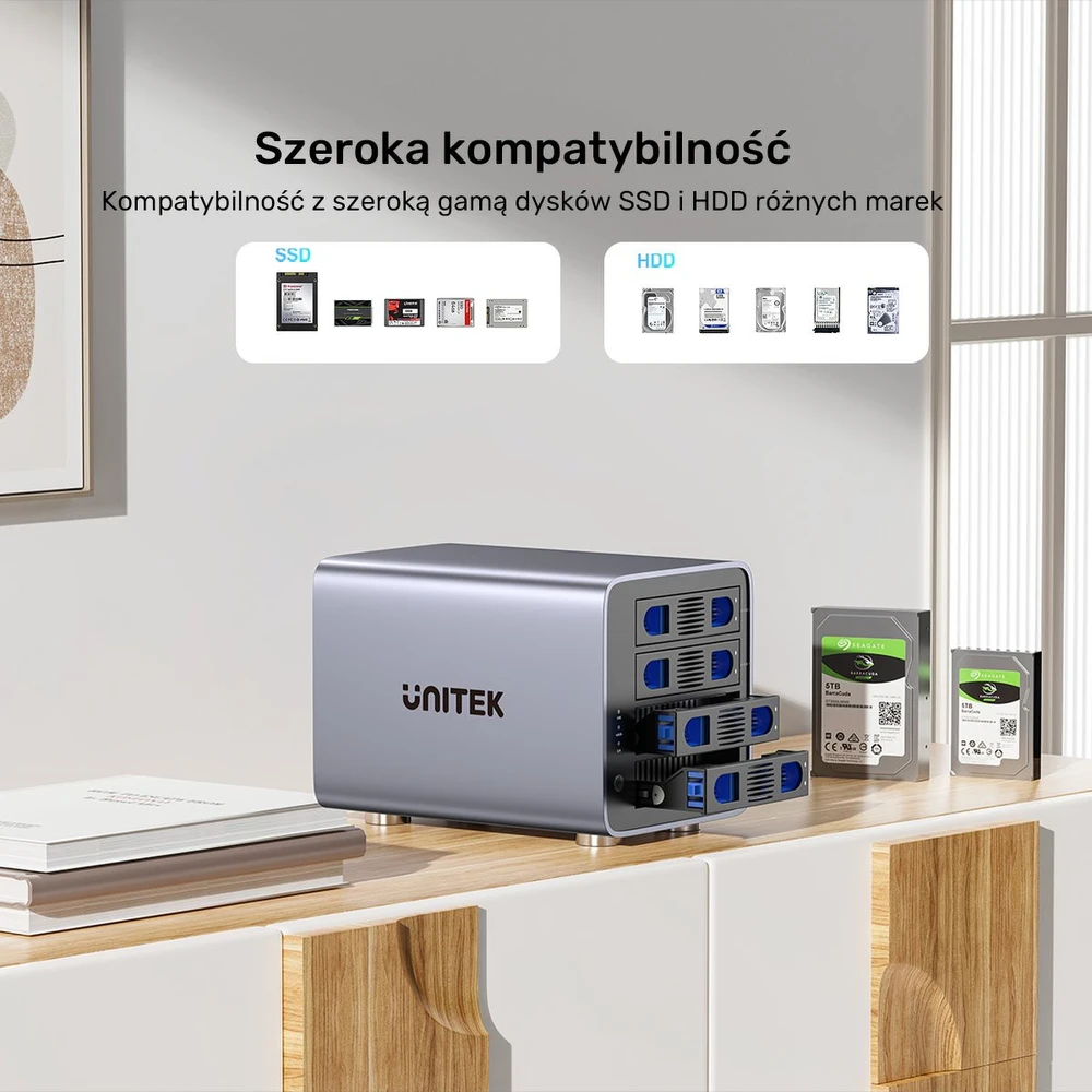 UNITEK RAID išorinis korpusas 2.5''/3.5'' SATA diskams, 8 režimai, 80TB, USB-C