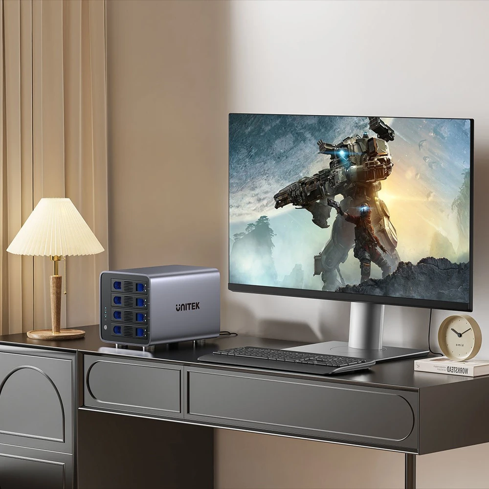 Unitek RAID korpusas 2,5 colio / 3,5 colio SATA diskui, 8 režimai, 80 TB, USB-C