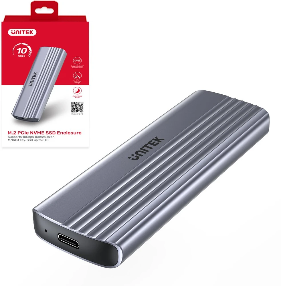 M.2 SSD Dėklas - Unitek S1241B01 NVMe USB-C 10Gbps Pilkas