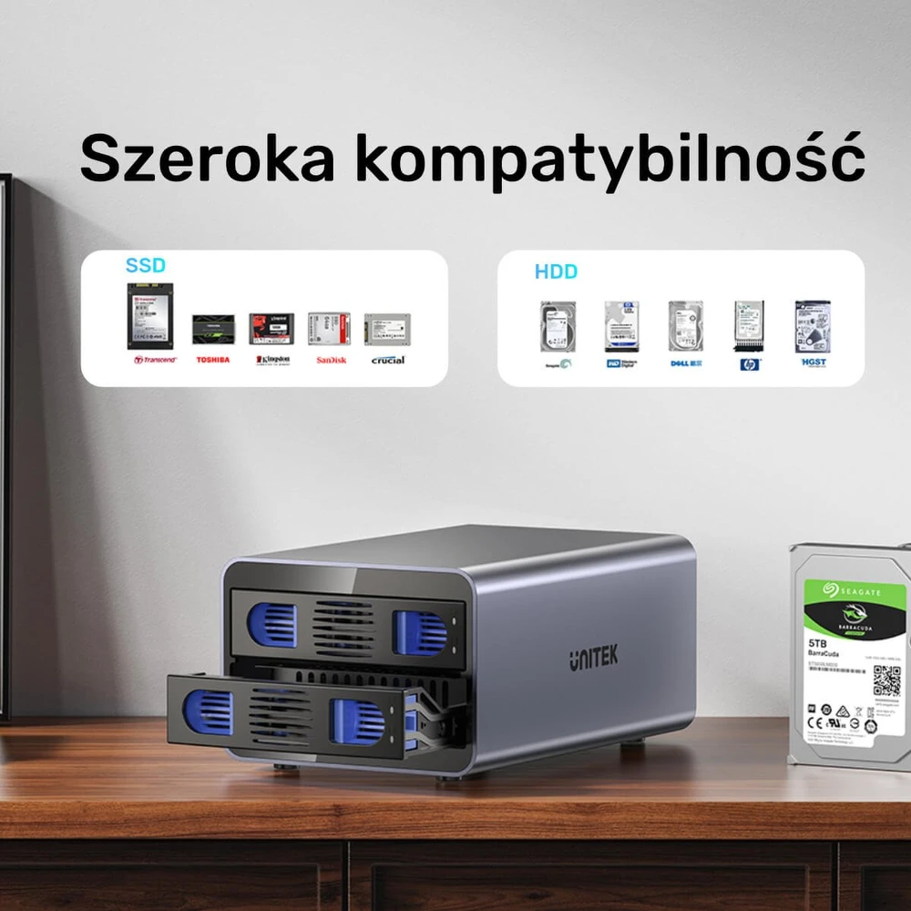 „Unitek RAID“ korpusas SATA 2,5 colio / 3,5 colio diskams – 4 režimai, 40 TB, 5 Gb/s
