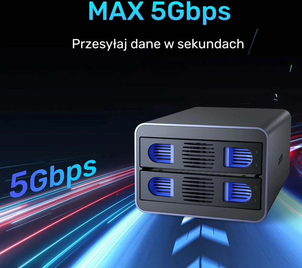 „Unitek RAID“ korpusas SATA 2,5 colio / 3,5 colio diskams – 4 režimai, 40 TB, 5 Gb/s