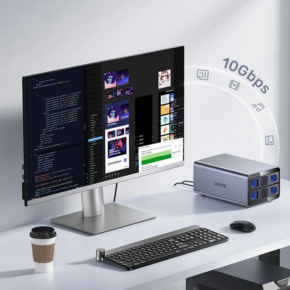 „Unitek“ RAID korpusas SATA diskams 2,5"/3,5" 4 režimai 40 TB USB C 10 Gb/s
