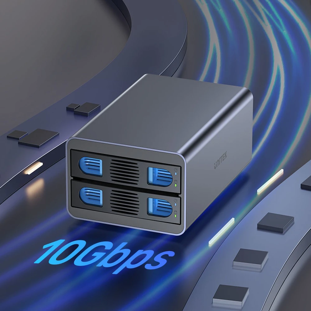 „Unitek“ RAID korpusas SATA diskams 2,5"/3,5" 4 režimai 40 TB USB C 10 Gb/s