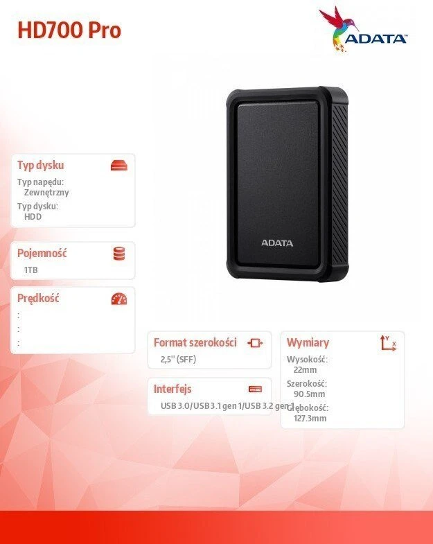 Kietasis diskas ADATA HD700 Pro 1TB (Juodas)