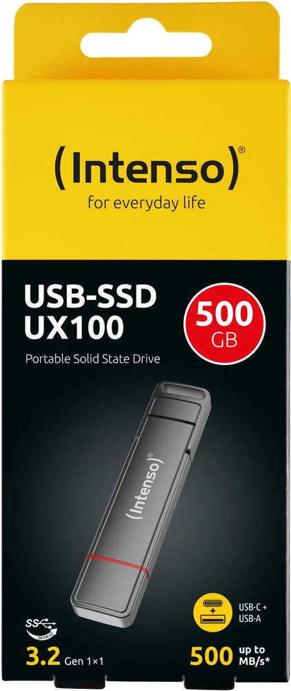 Išorinis kietasis diskas SSD Intenso USB SSD UX100 500GB USB 3.2 C+A Gen.1x1 (3850450)