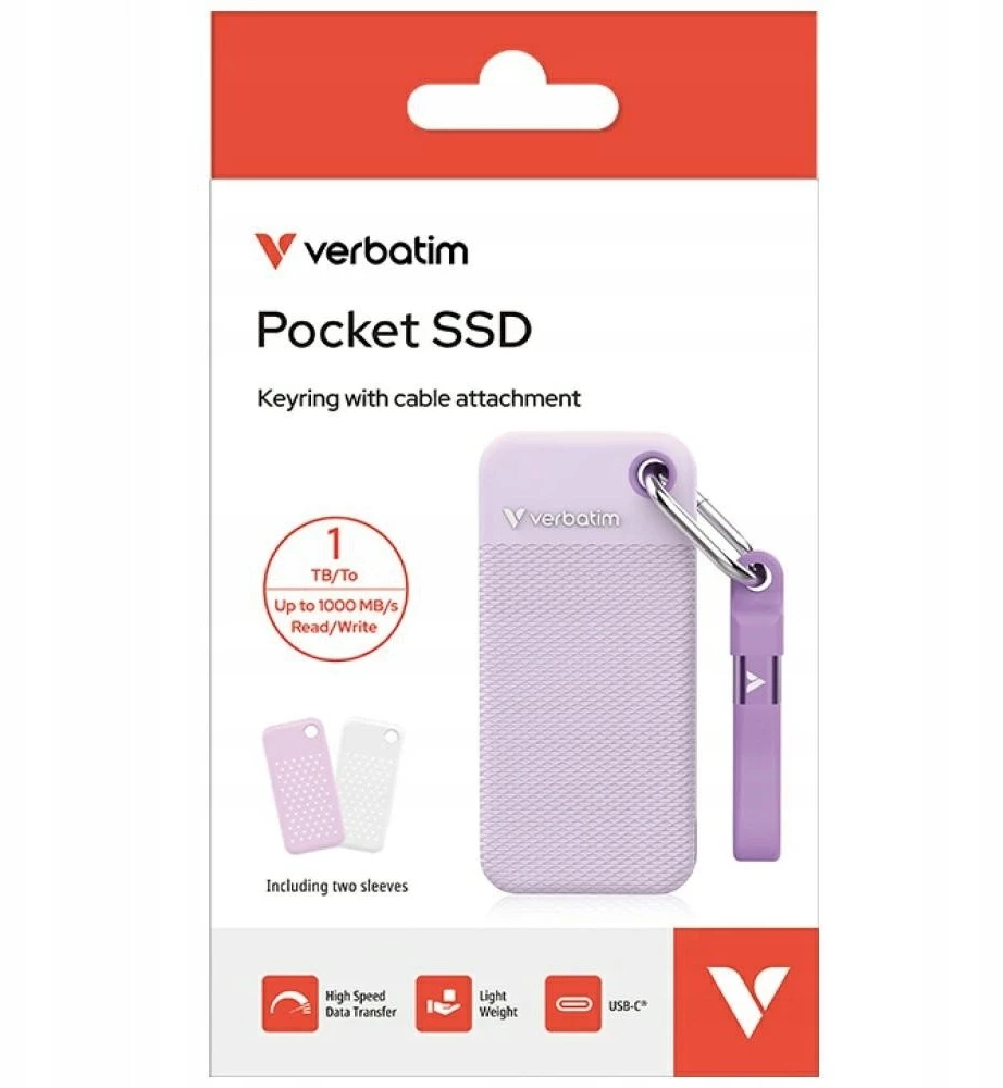 Kietasis diskas Dysk Zewnętrzny Verbatim Pocket SSD 1TB USB-C 3.2 gen.2 balta-violetinė 32322
