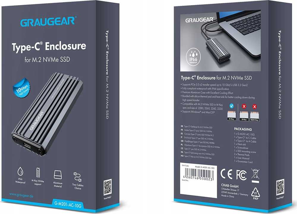 Kietasis diskas Nezatříděno Graugear prijungimo stotelė GRAUGEAR externes Gehäuse M.2NVMe SSD PCIe3.0 10Gbit mažmeninė prekyba