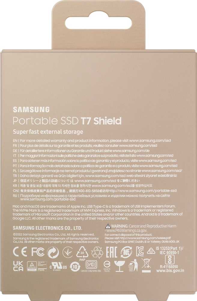Išorinis kietasis diskas Samsung Portable SSD T7 Shield 2TB, Smėlinės spalvos