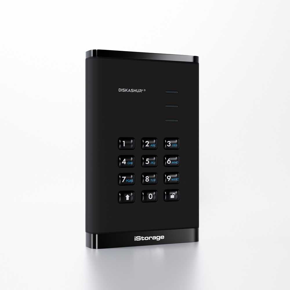 „iStorage diskAshur3 HDD“ išorinis kietasis diskas 1 TB, USB C tipo, 3.2 kartos 1 (3.1 kartos 1), juodas