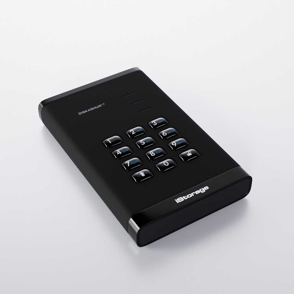 „iStorage diskAshur3 HDD“ išorinis kietasis diskas 1 TB, USB C tipo, 3.2 kartos 1 (3.1 kartos 1), juodas