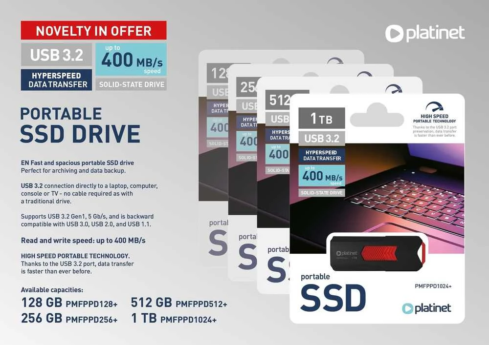 Atmintinė SSD Platinet USB 128GB (USB 3.2; 400MB/s)