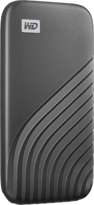 Kietasis diskas Western Digital „Sandisk WD 500GB My Passport SSD“ – nešiojamas SSD diskas, kurio skaitymo ir įrašymo greitis siekia 1050 MB/s, o įrašymo – 1000 MB/s, USB 3.2 Gen 2 – kosminės pilkos spalvos