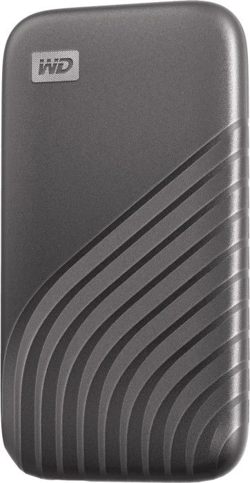 Kietasis diskas Western Digital „Sandisk WD 500GB My Passport SSD“ – nešiojamas SSD diskas, kurio skaitymo ir įrašymo greitis siekia 1050 MB/s, o įrašymo – 1000 MB/s, USB 3.2 Gen 2 – kosminės pilkos spalvos