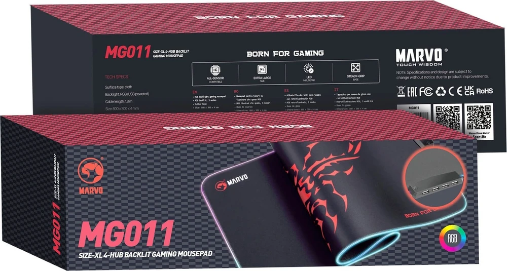 Marvo MG011 XL RGB pelės kilimėlis | 800x300x4mm