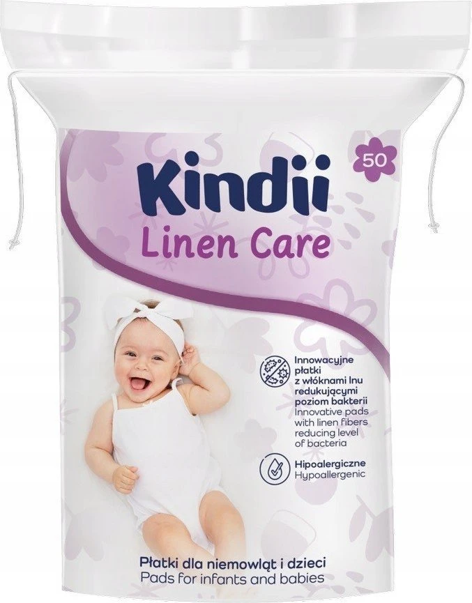KINDII Kosmetikos įklotai kūdikiams ir vaikams Lino priežiūra 1 pakuotė - 50 vnt
