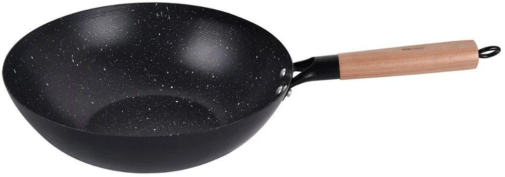 King Hoff Keptuvė Wok keptuvė 30 cm, anglinio plieno, marmurinė nelimpanti danga, medinė rankena, kinghoff, kh-1983