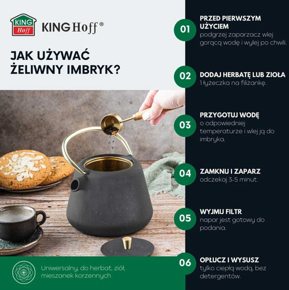 King Hoff CZAJNICZEK ŻELIWNY ZAPARZACZ DO HERBATY KAWY 1.0L KINGHOFF KH-1932