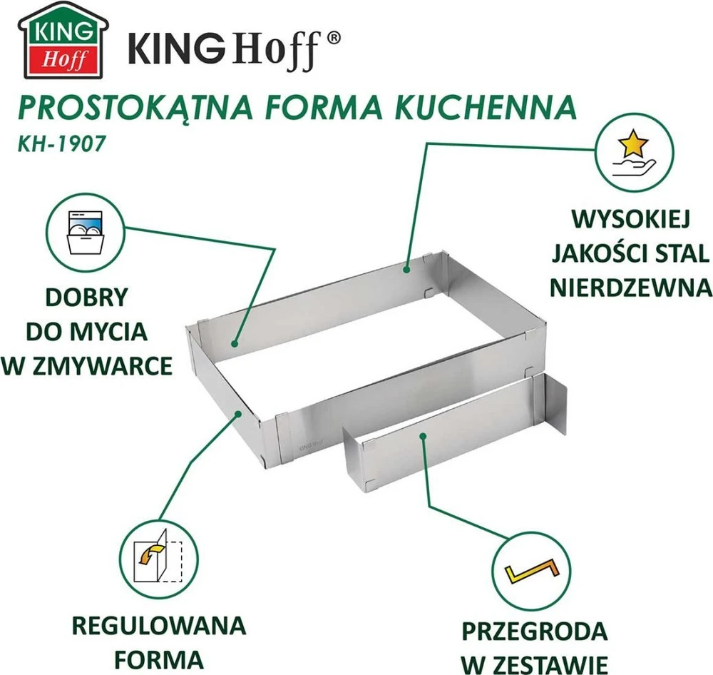 King Hoff Keto forma, kvadratinė, reguliuojamo skersmens, plieninė, kh-1907