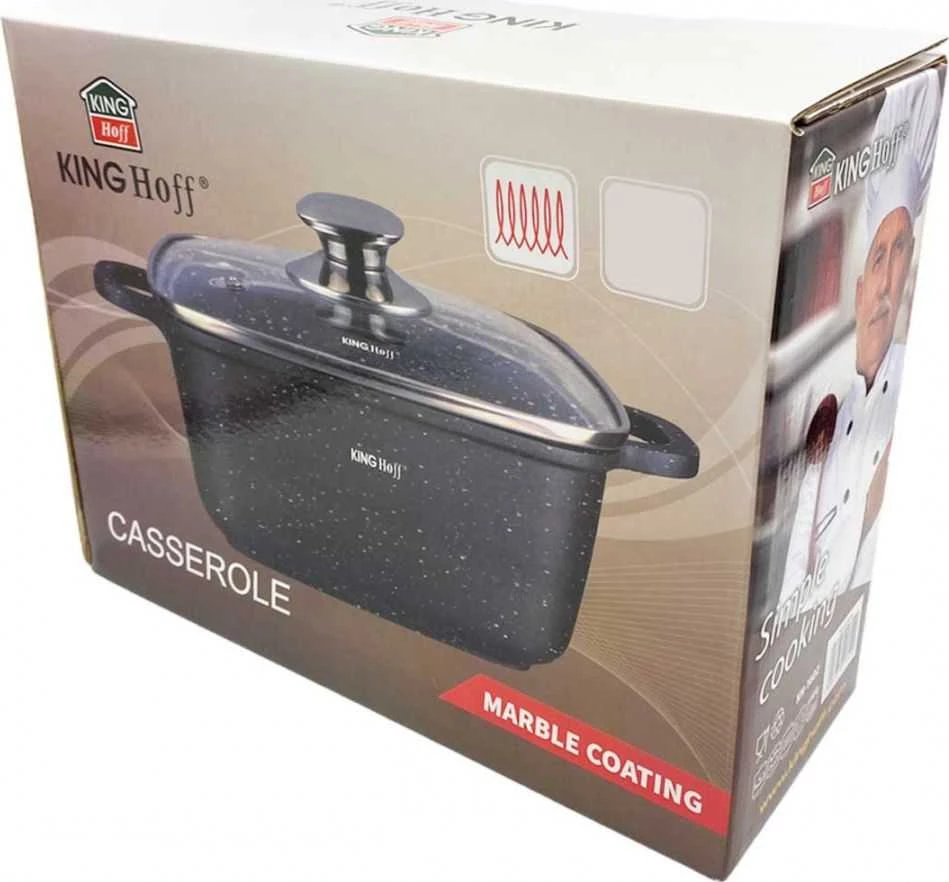 King Hoff Puodas „Kinghoff“ marmuru dengtas puodas, 4,4 l, juodas