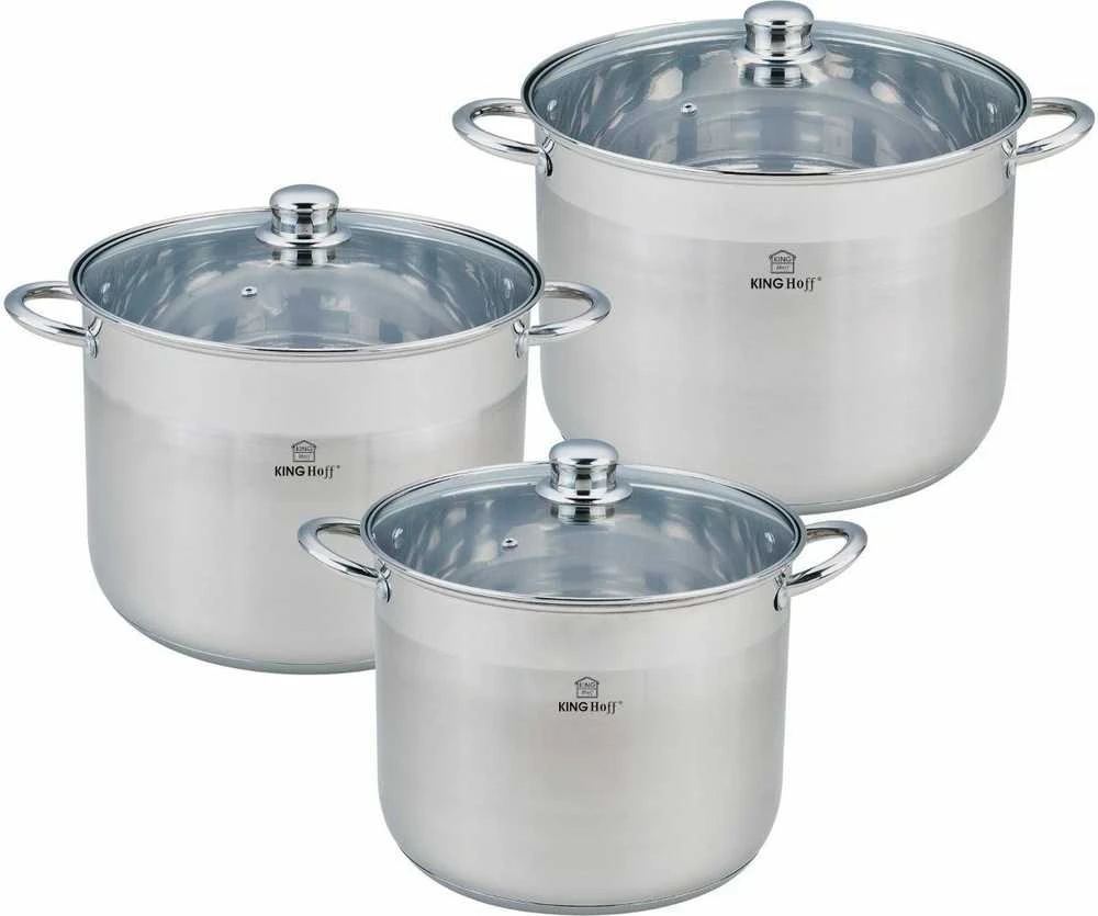 King Hoff Rinkinys „Kinghoff“ 6 dalių puodų rinkinys, plienas, 22, 24, 26 cm skersmens