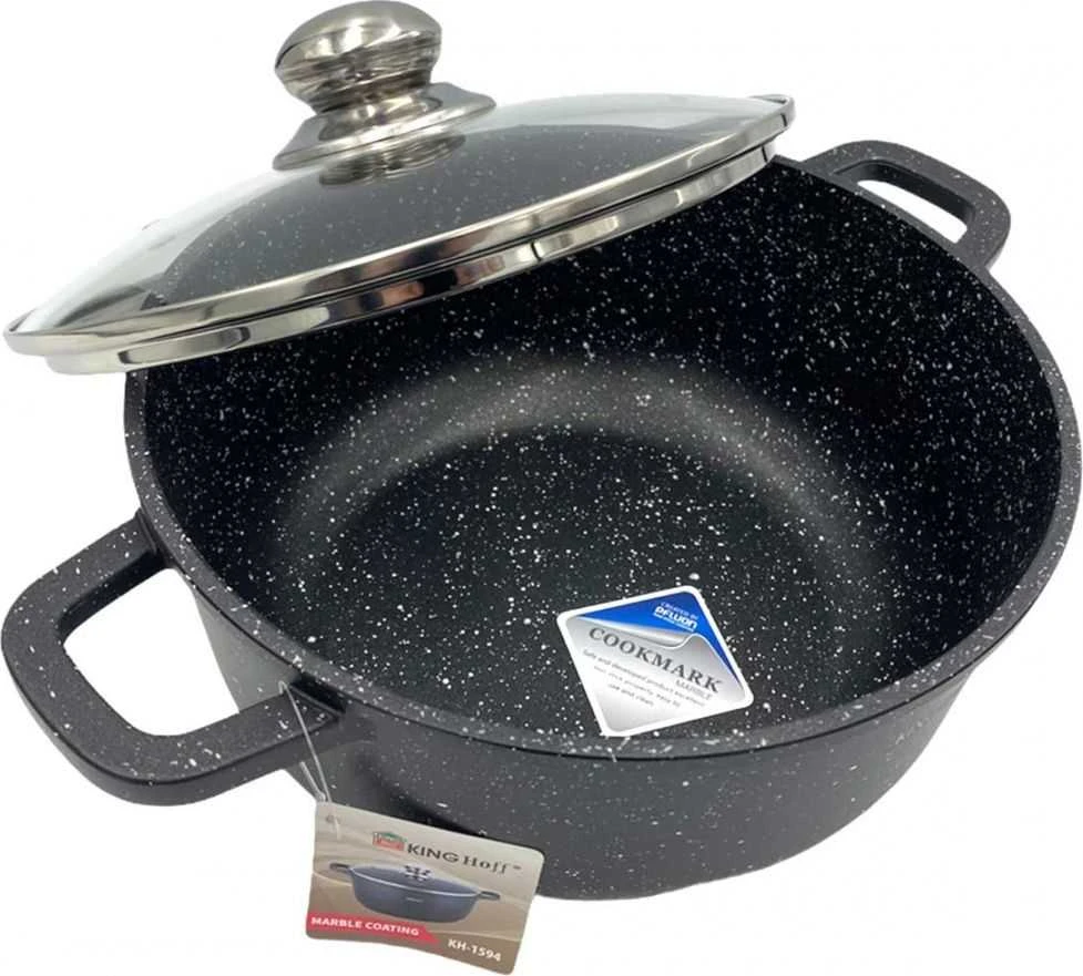 King Hoff Puodas Puodas su marmurine danga, 24 cm skersmens, 4,5 l, juodas, „Kinghoff“