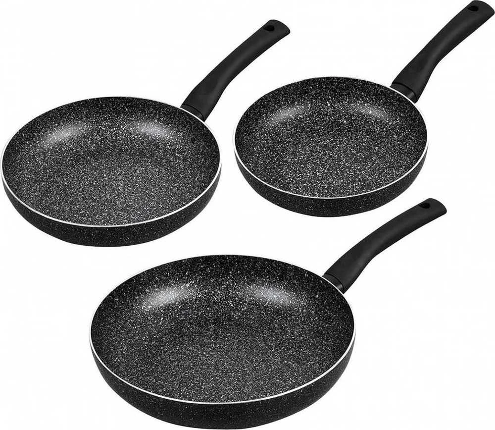 King Hoff Patelni Aliumininės keptuvės, 3 vnt. rinkinys, juodo marmuro, 20/24/28 cm skersmens, „Kinghoff“