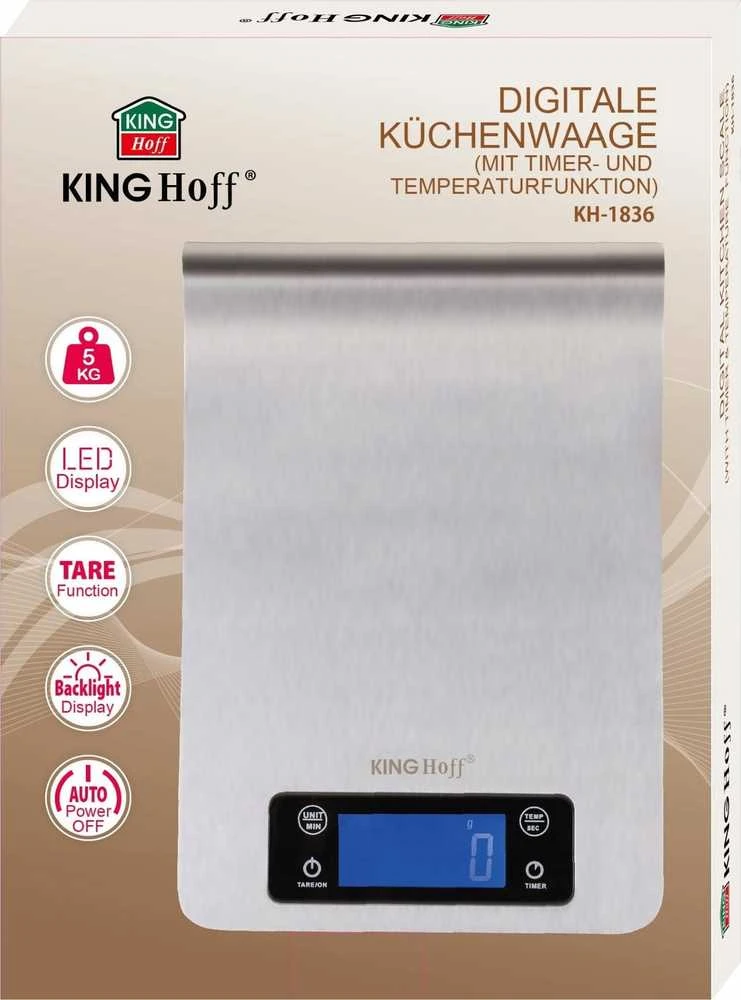 Virtuvinės svarstyklės Waga Svarstyklės Virtuvės svarstyklės, sidabro spalvos, 5kg, „Kinghoff“
