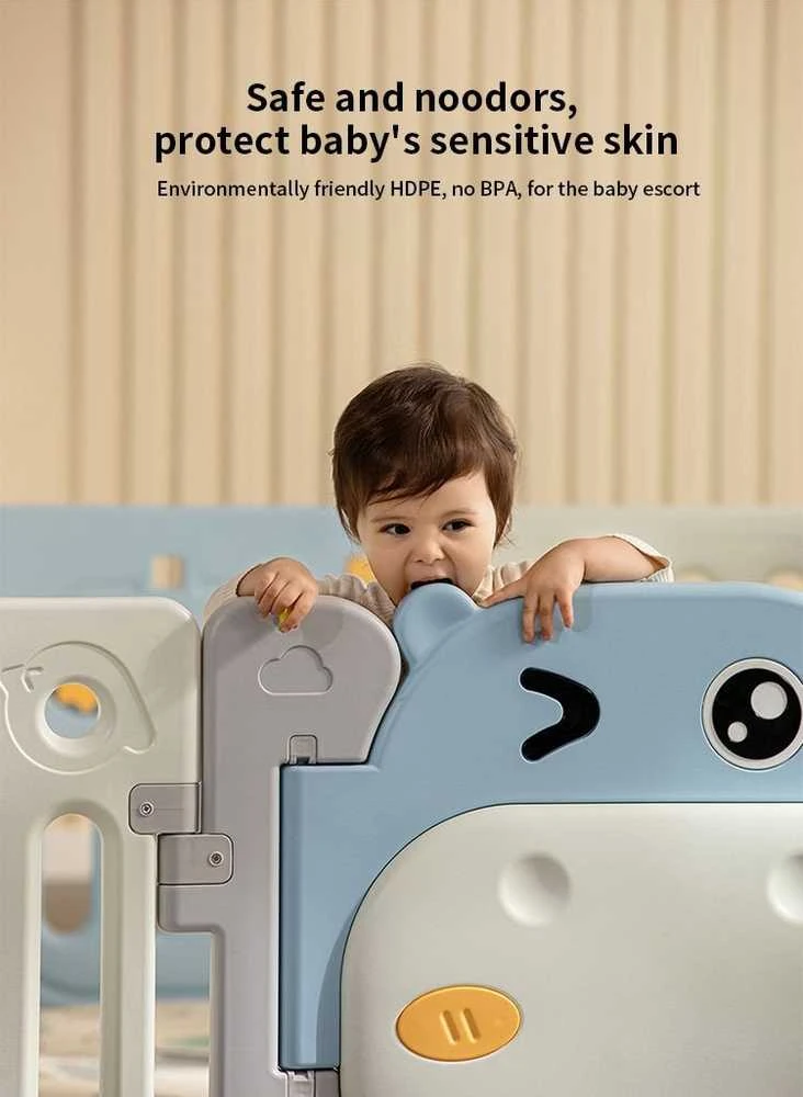 King Kids Modulinis sulankstomas vaikų žaidimų aptvaras su manipuliaciniais elementais, nuo 6 mėn., mėlynas