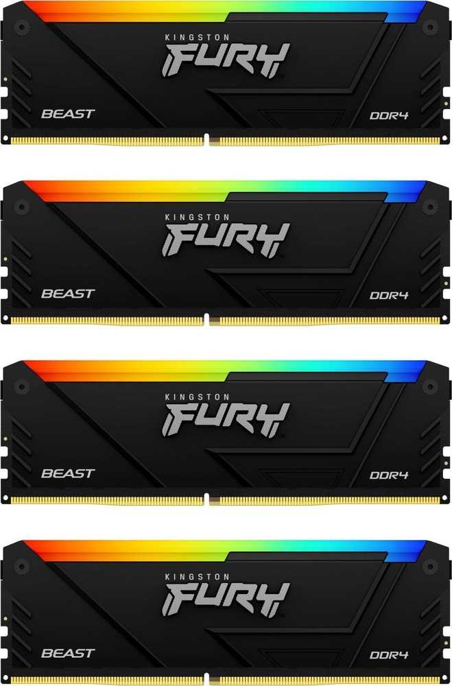 RAM „Kingston KF436C17BB2AK4/32“ 32 GB 3600 MT/s DDR4 CL17 DIMM (4 vnt. rinkinys) „FURY Beast RGB“ | „Kingston“