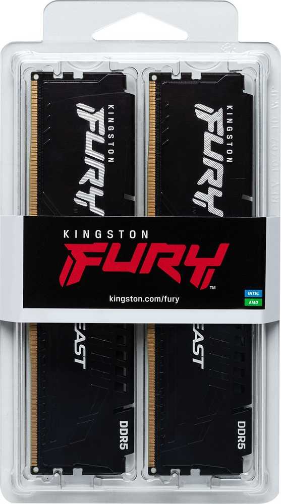 RAM Kingston KF556C40BBK4-64 64GB 5600MT/s DDR5 CL40 DIMM (Kit of 4) FURY Beast Juodas XMP | Kingstonas