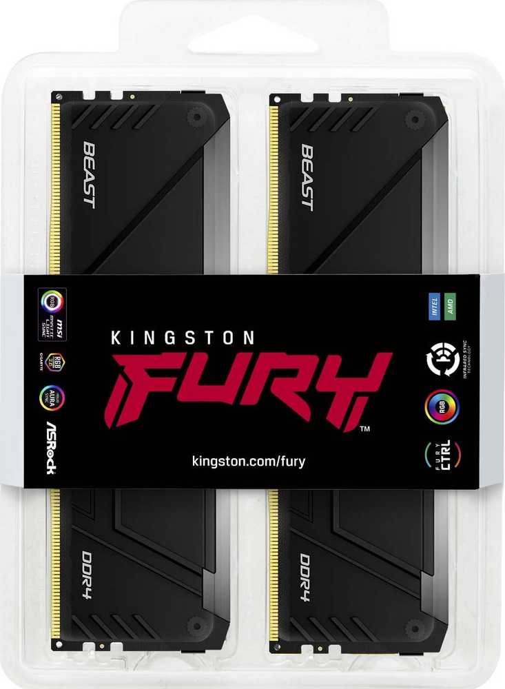 RAM „Kingston KF432C16BB2AK4/128“ 128 GB 3200 MT/s DDR4 CL16 DIMM (4 vnt. rinkinys) „FURY Beast RGB“ | „Kingston“