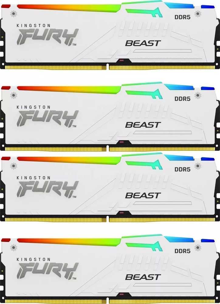 RAM „Kingston KF560C40BWAK4-64“ 64 GB 6000 MT/s DDR5 CL40 DIMM atmintis (4 vnt. rinkinys) „FURY Beast Baltas RGB XMP“ | „Kingston“