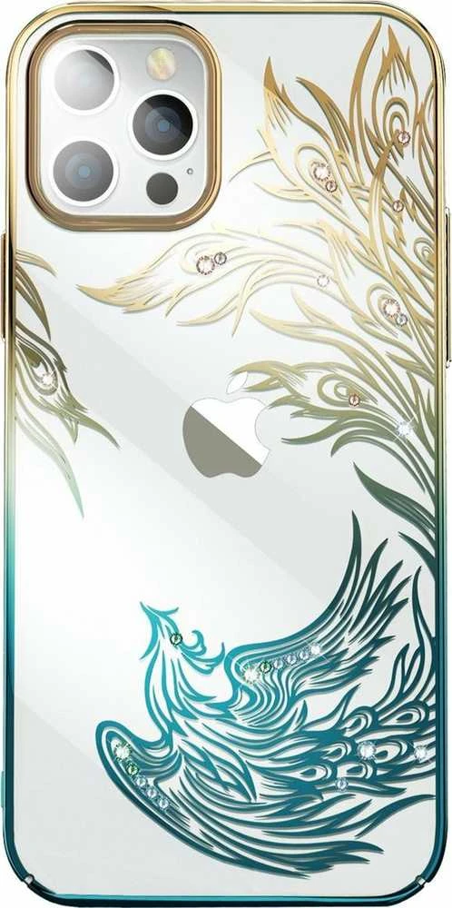 Luxury Apple iPhone 14 Plus Kingxbar Phoenix Crystals – dėklas telefonui aukso ir mėlynos spalvos