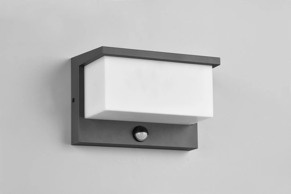 DELIGHT 13W LED sieninis fasado šviestuvas NESTOS, antracito sp., 3000K, su judesio davikliu, IP54
