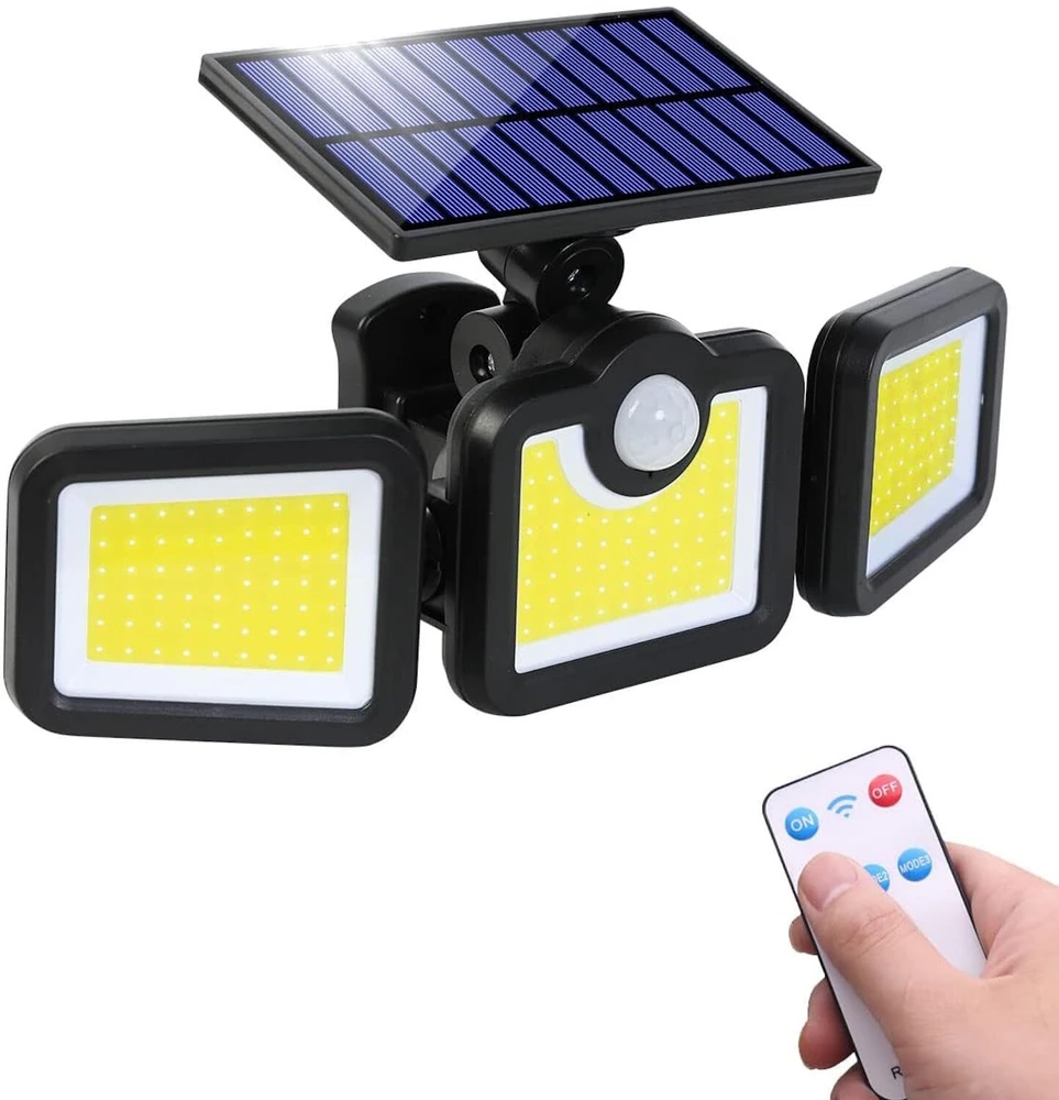 Sieninis šviestuvas E-LIGHT Elight Saules Enerģijas Āra Sienas Lampa 3in1 LS6 Ar Kustību Sensoru, Tālvadības Pulti un Vadu Saules Paneli Melns