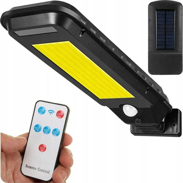 Sieninis šviestuvas LTC Saulės šviestuvas LTC 30 W COB, 2000 lm, judesio ir prieblandos jutiklis, 2400 mAh baterija + pultelis.