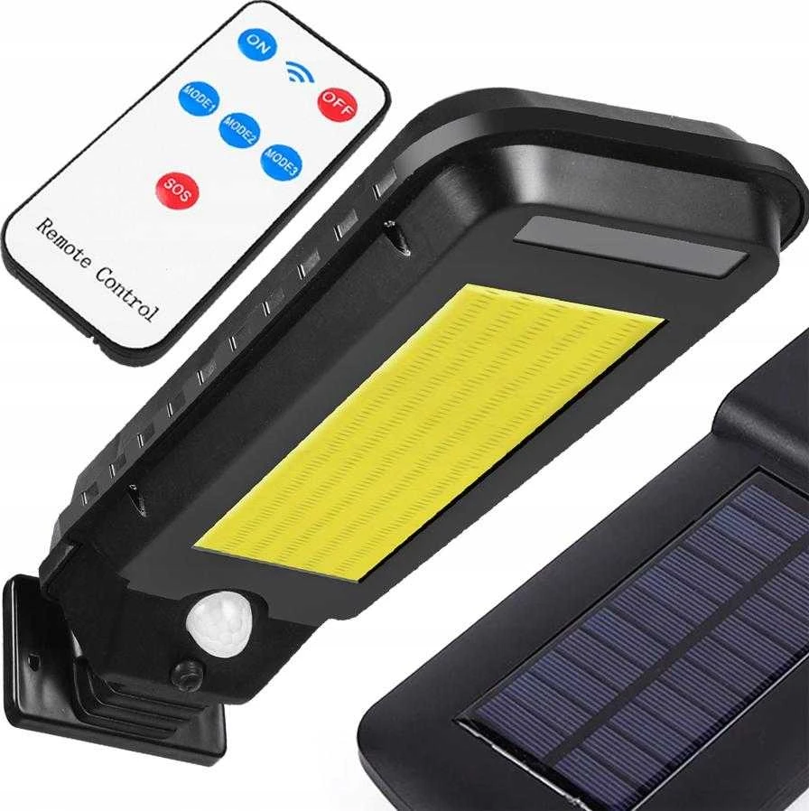 Sieninis šviestuvas LTC Saulės šviestuvas LTC 30 W COB, 2000 lm, judesio ir prieblandos jutiklis, 2400 mAh baterija + pultelis.