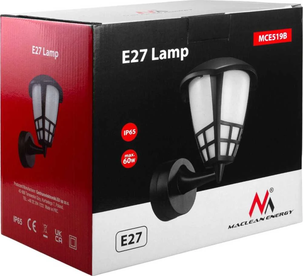 Kinkiet Sieninis šviestuvas 1xE27 Maclean, maks. apkrova 60W, IP65, juodas, MCE519 B