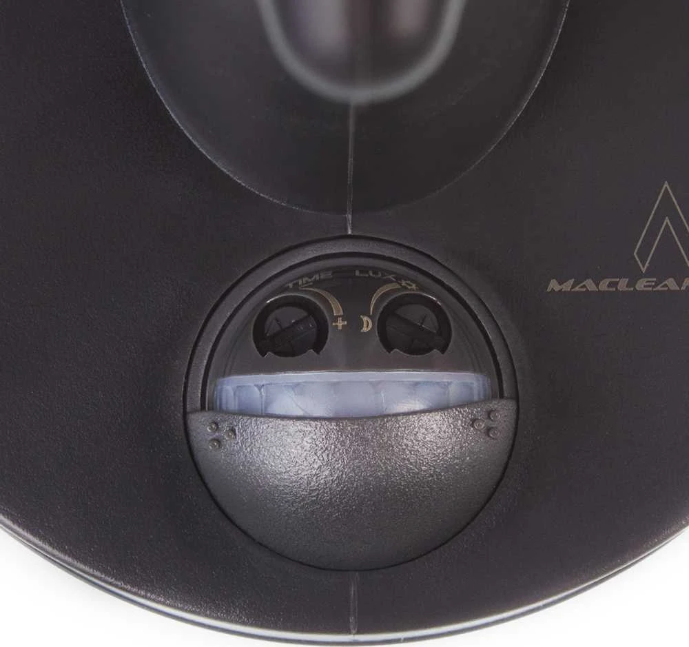 Sieninis šviestuvas 1xE27 su Maclean jutikliu, infraraudonųjų spindulių jutikliu, maks. apkrova 60W, IP65, juoda spalva, MCE518 B