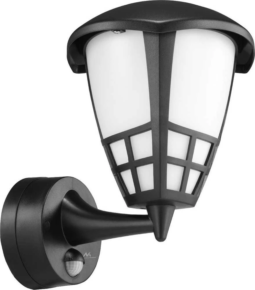 Sieninis šviestuvas 1xE27 su Maclean jutikliu, infraraudonųjų spindulių jutikliu, maks. apkrova 60W, IP65, juoda spalva, MCE518 B