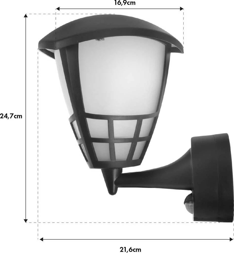 Sieninis šviestuvas 1xE27 su Maclean jutikliu, infraraudonųjų spindulių jutikliu, maks. apkrova 60W, IP65, juoda spalva, MCE518 B